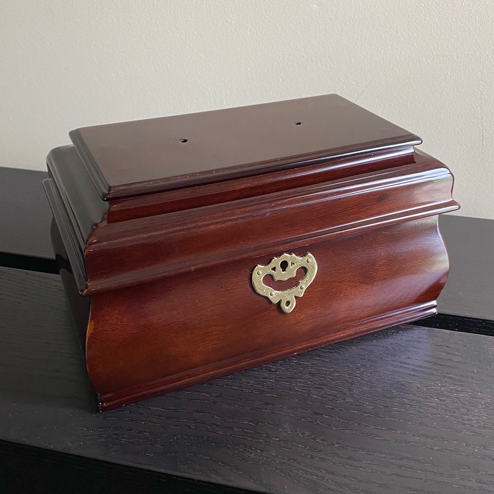 Bombay Company Mahogany Wood Red Velvet Lined Jewellery Box